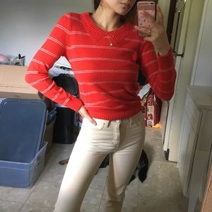 madewell red faux peterpan collar knit sweater